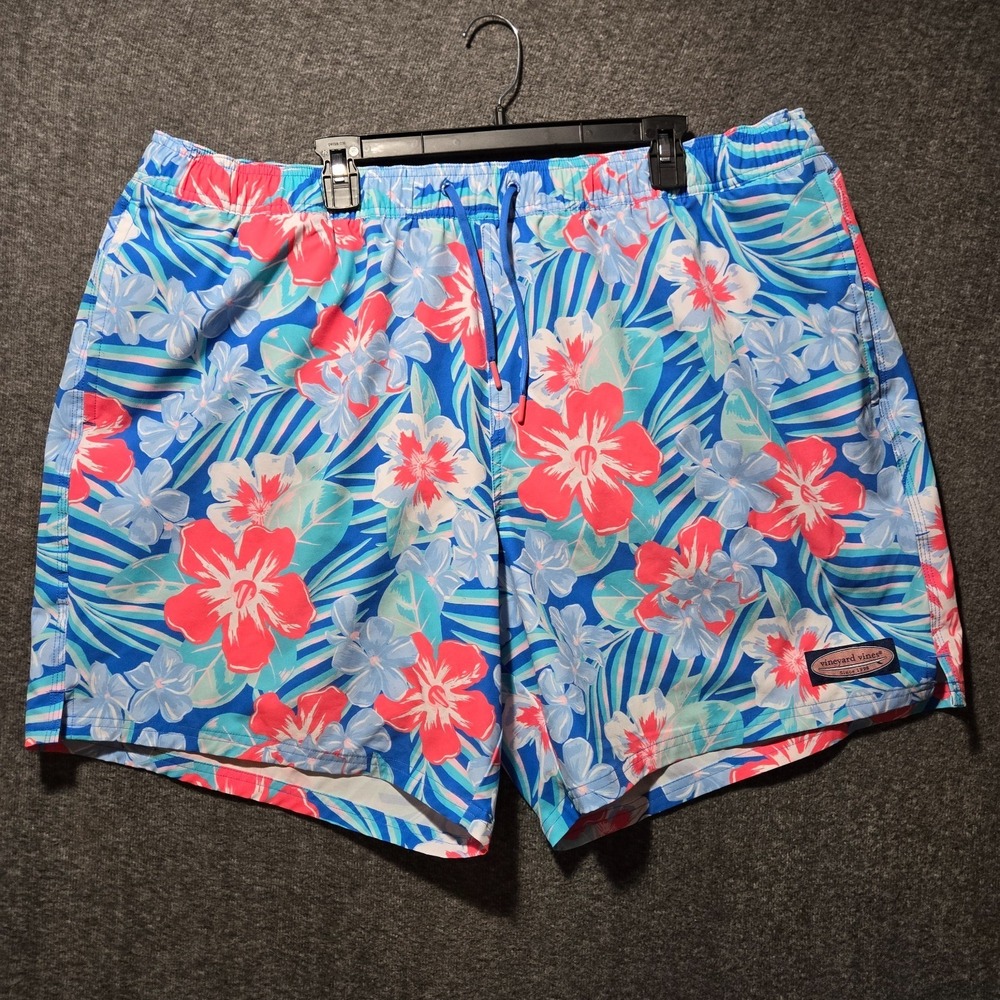 Vineyard Vines Swim Shorts Men's 2XB Hawaiian Floral Blue Pink Lined Trunks